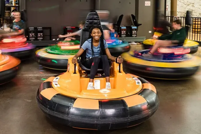 Guest in a Spin Zone bumper car