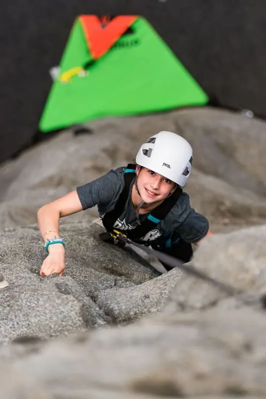 Climber on the indoor mountain via ferrata